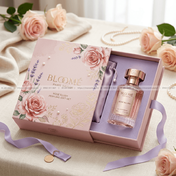 Hộp cứng đựng nước hoa nam châm quai lụa pastel