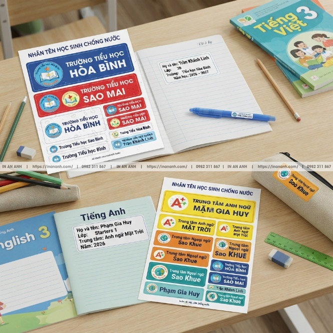Nhãn Vở Có Tên Trường Học Và Trung Tâm Ngoại Ngữ
