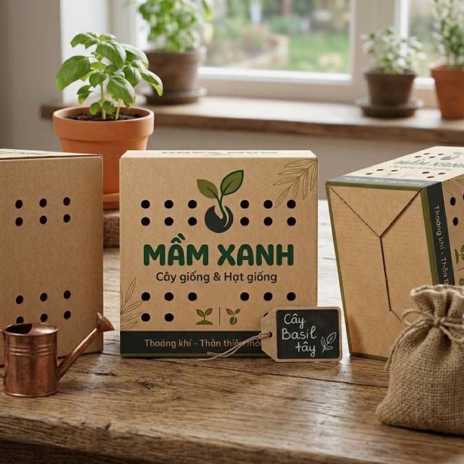 Mẫu hộp carton sóng đựng cây giống hạt giống đáy khóa tay kraft thoáng khí