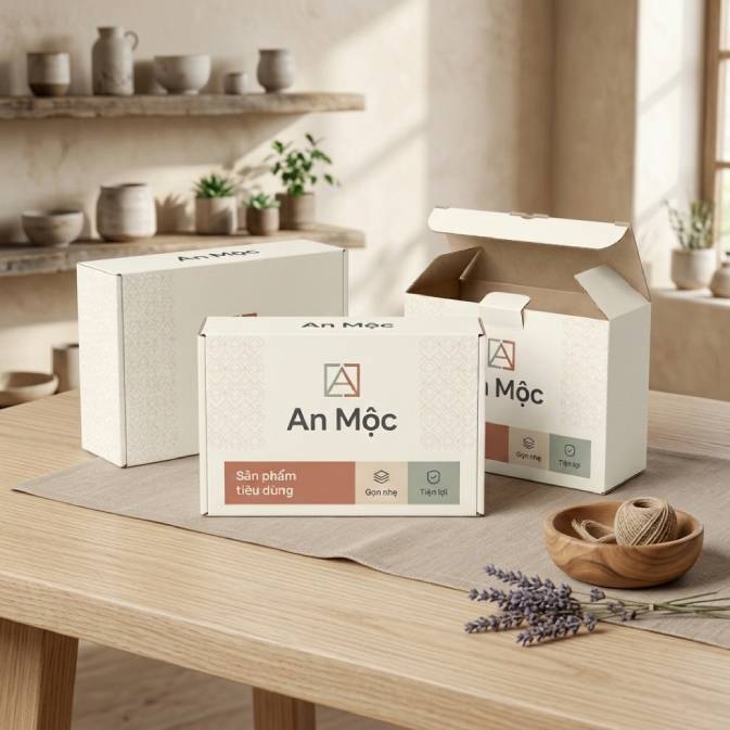 Mẫu hộp carton sóng FMCG nắp gài ngược ivory