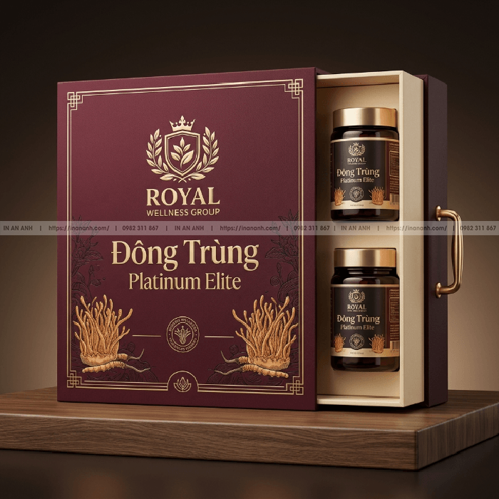 Hộp cứng đựng thực phẩm chức năng nắp rút quai mạ vàng