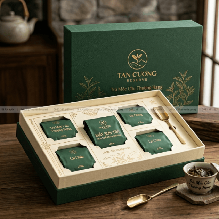 Hộp cứng đựng trà Thái Nguyên âm dương khay carton lạnh chia ngăn