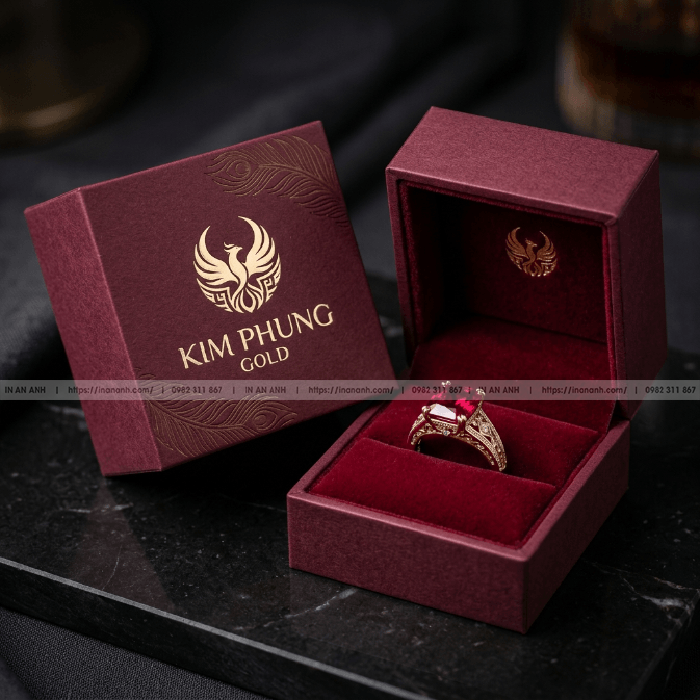 Hộp cứng đựng trang sức nam châm nhỏ khay nhung đỏ