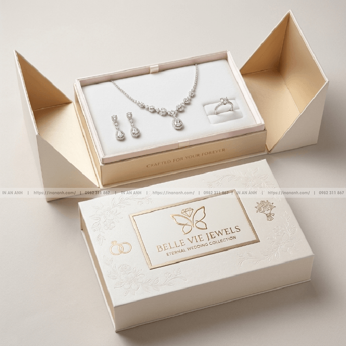 Hộp cứng đựng trang sức mã cánh bướm khay nhung trắng