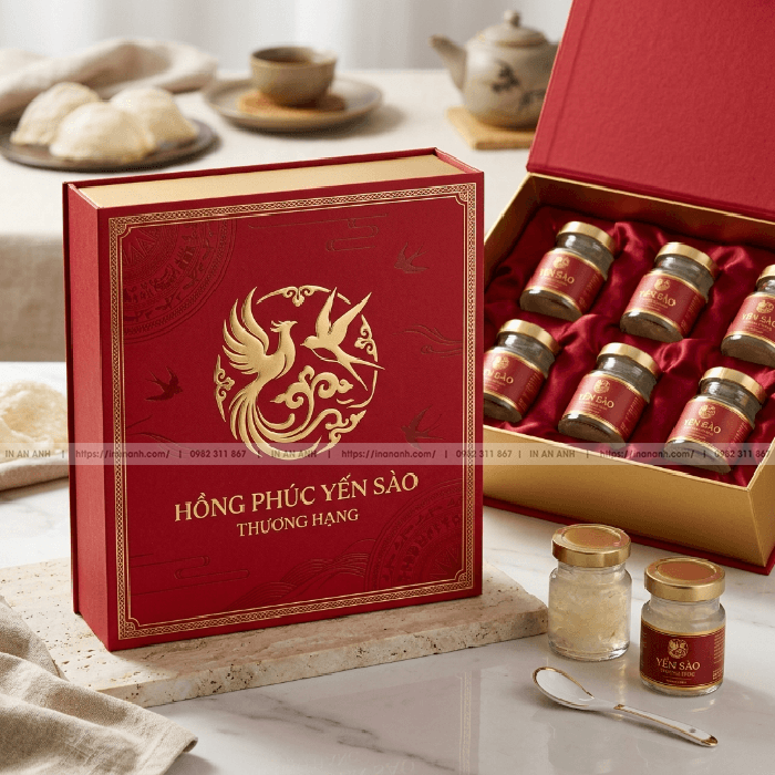 Hộp cứng đựng đông trùng bát giác khay lụa xanh ngọc