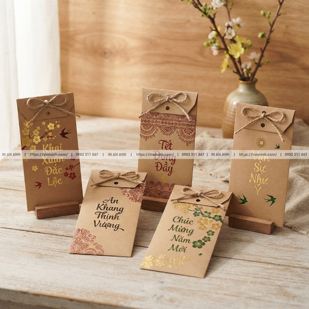In Bao Lì Xì Kraft Đục Lỗ Xỏ Dây