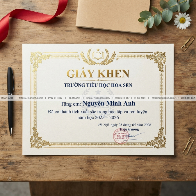 In Giấy Khen Ép Kim Chất Lượng Cao