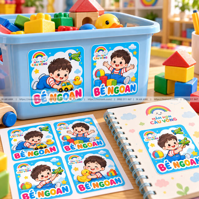 In Sticker Khen Thưởng Bé Ngoan Mầm Non Cầu Vồng