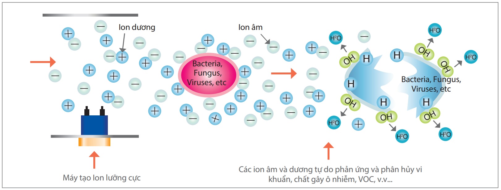 Nguyên lý hoạt động công nghệ Ion Lưỡng Cực (Needlepoint Bipolar Ionization)
