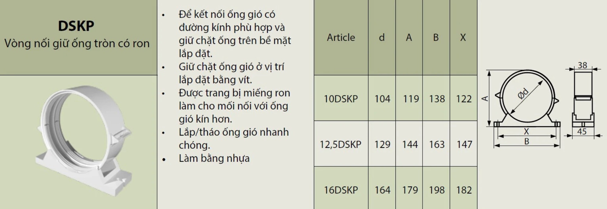 Vòng nối giữ ống tròn có ron DSKP