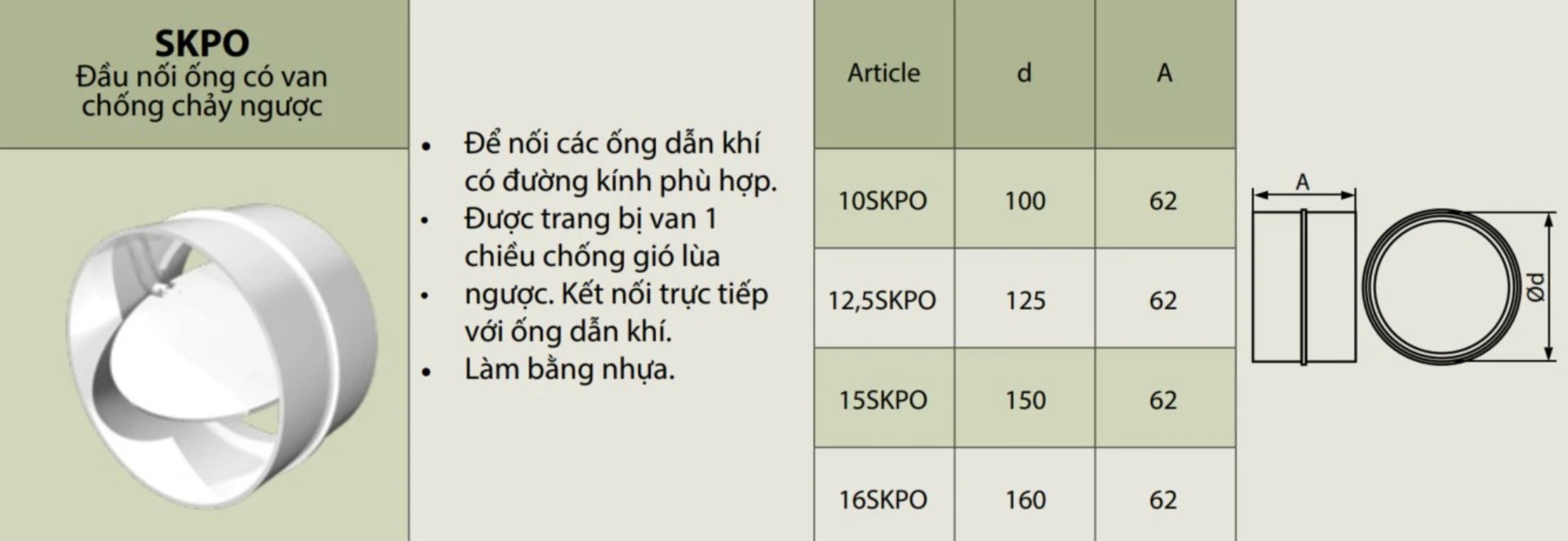 Nối ống + Van chắn gió ngược SKPO