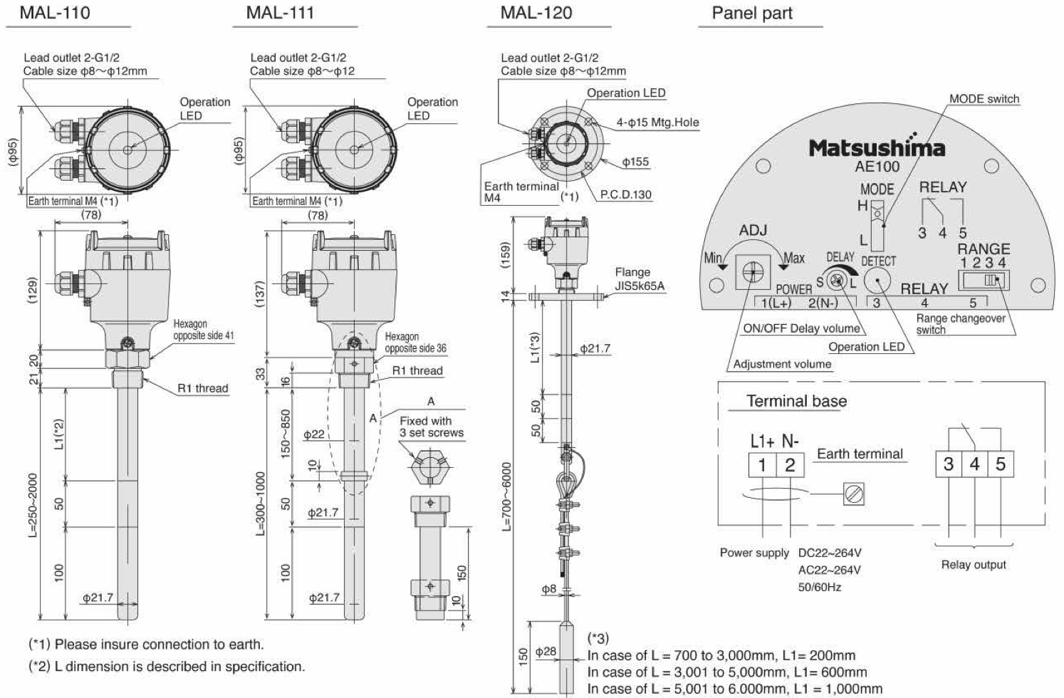 Cấu tạo của công tắc báo mức MAL-110 / MAL-111/ MAL-120 Matsushima
