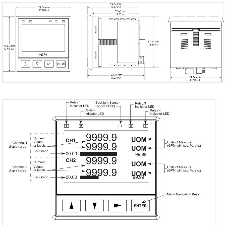 Kích thước và trọng lượng của thiết bị chuyển đổi tín hiệu nồng độ PH nước 3-9950-2 GF