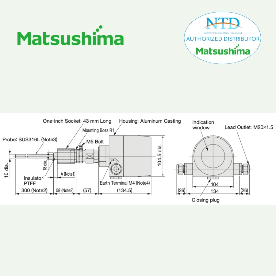 Bản vẽ kỹ thuật cảm biến đo mức PFM-M01E Matsushima