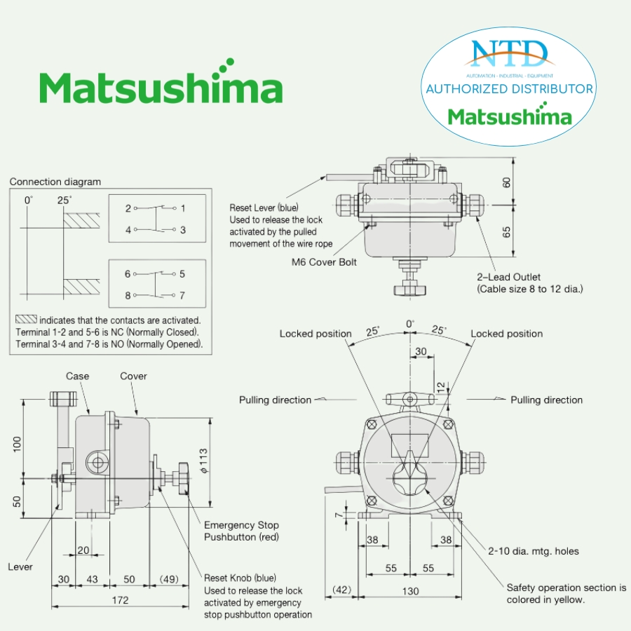 Bản vẽ kỹ thuật công tắc dừng khẩn cấp ERTD-50 Matsushima