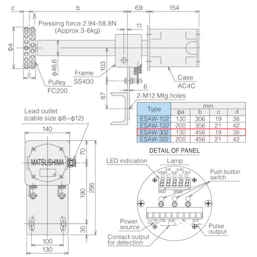 Bản vẽ kỹ thuật công tắc tốc độ ESAW-302 Matsushima