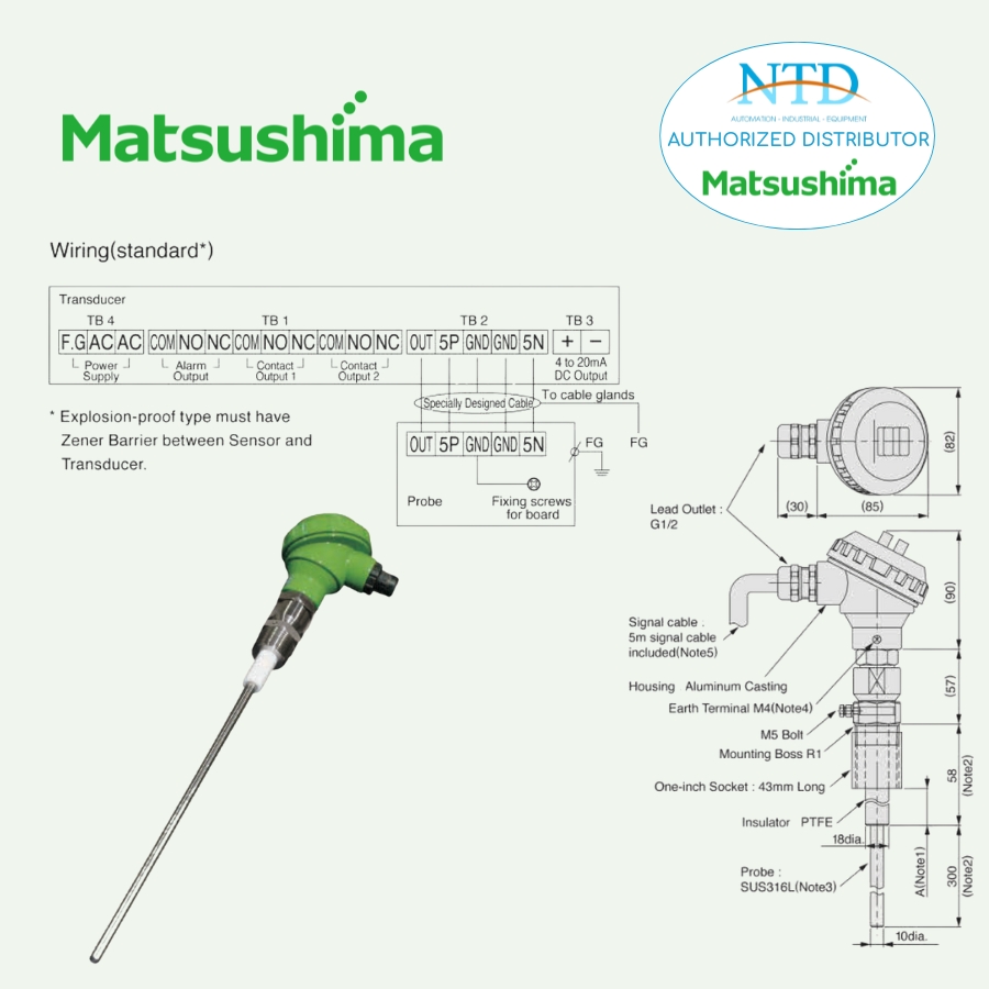 Bản vẽ kỹ thuật cảm biến đo mức PFM-M11P Matsushima