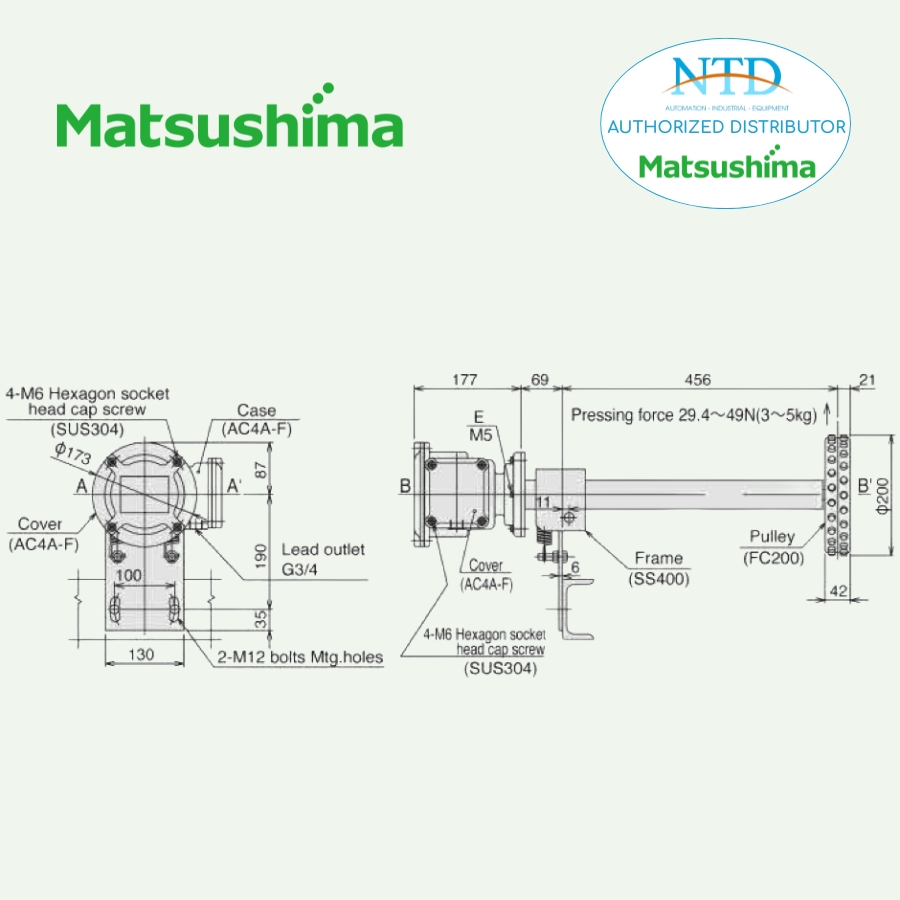 Bản vẽ kỹ thuật rơ-le tốc độ, thiết bị bảo vệ băng tải ESRDP-103 Matsushima
