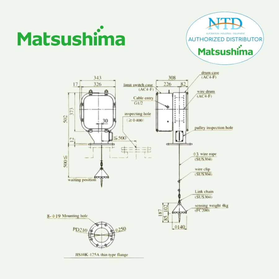Bản vẽ kỹ thuật thiết bị đo mức dạng Sounding M’s MDMC-2K Matsushima
