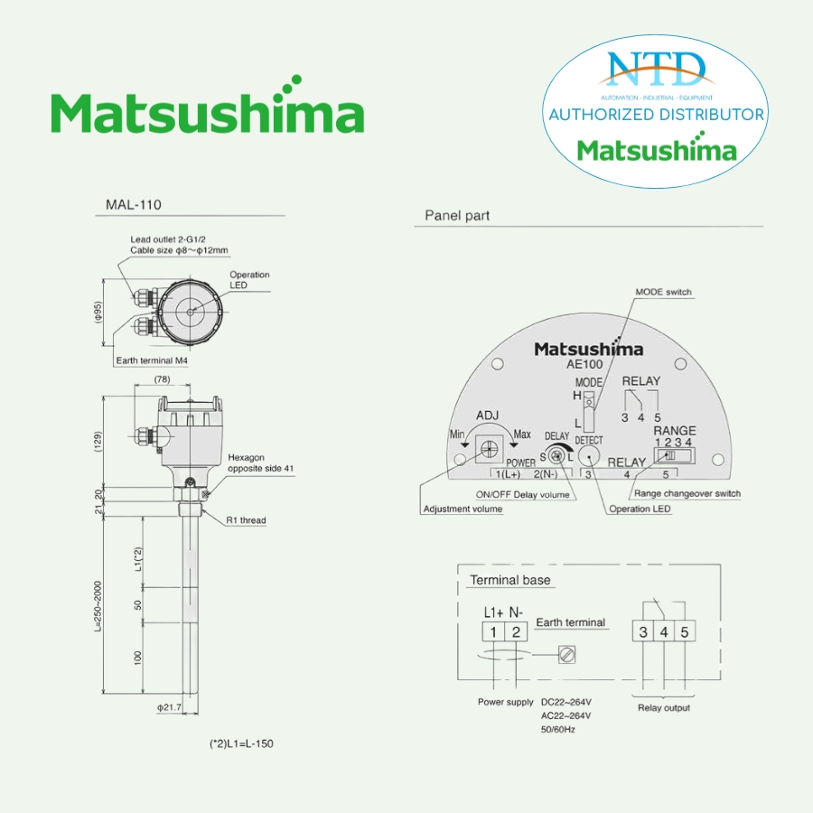 Cấu tạo công tắc cảm biến mức MAL-110 Matsushima