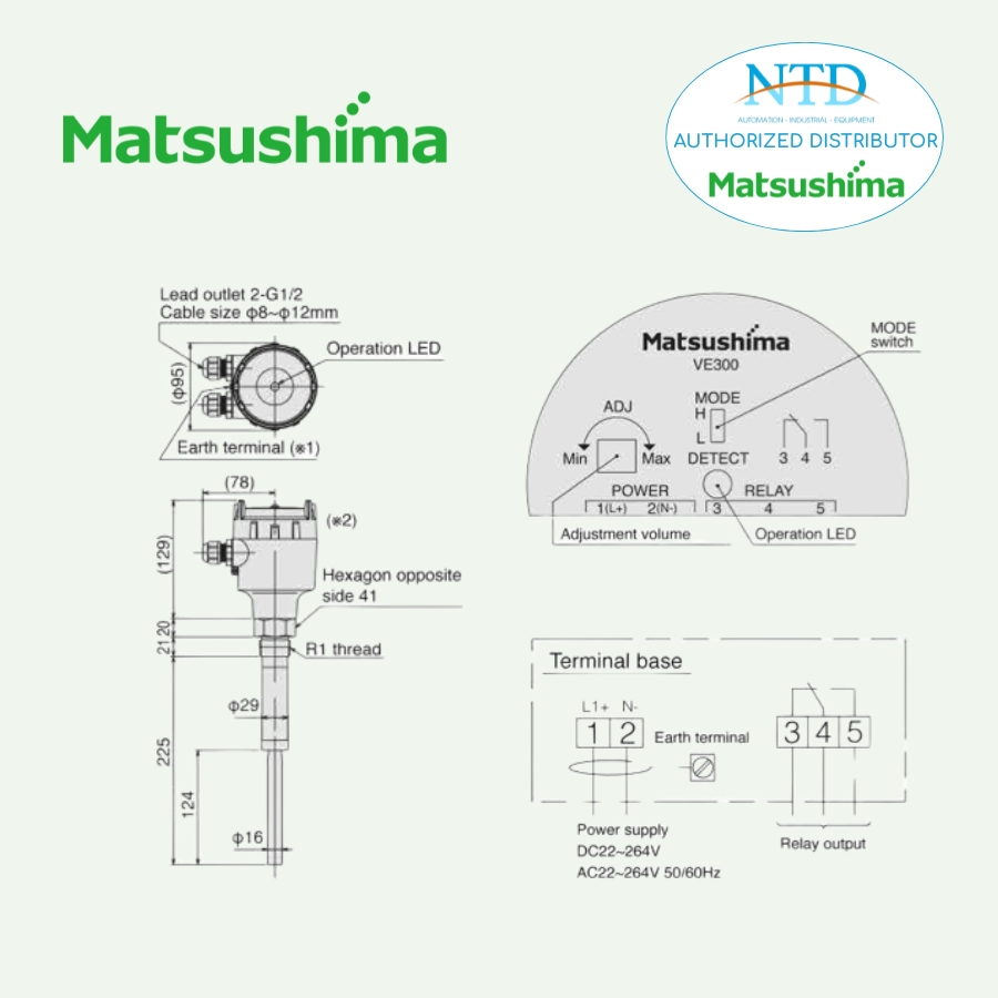 Cấu tạo công tắc đo mức dạng rung MVL-110 Matsushima