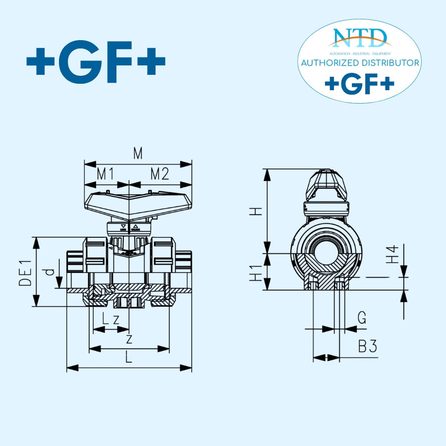 Cấu tạo van bi 546 pro PVC-U/EPDM 1/2' DN15 161546062 GF