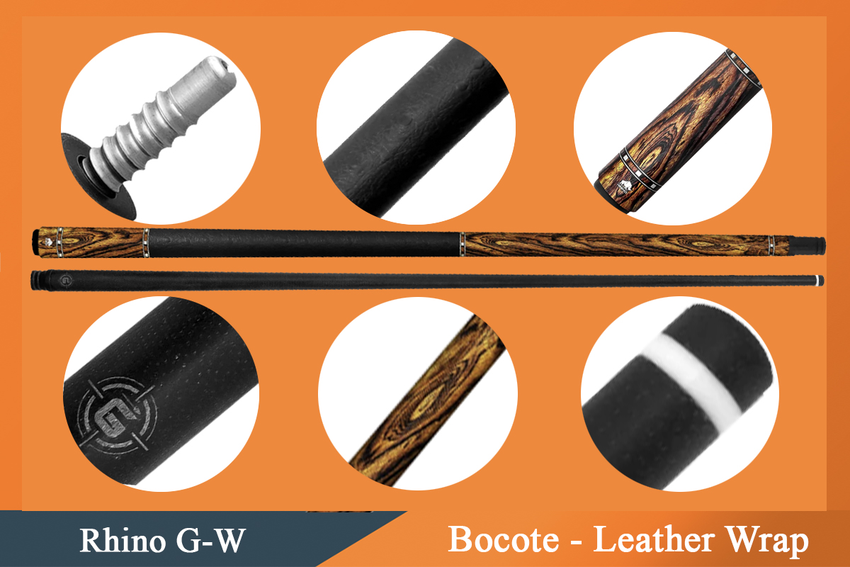 Cơ, Gậy Bi-a Rhino Bocote - Leather Wrap Ngọn Carbon | 1Cue.vn