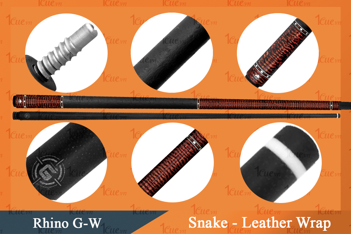Cơ, Gậy Bi-a Rhino  Snake - Leather Wrap Ngọn Carbon | 1Cue.vn