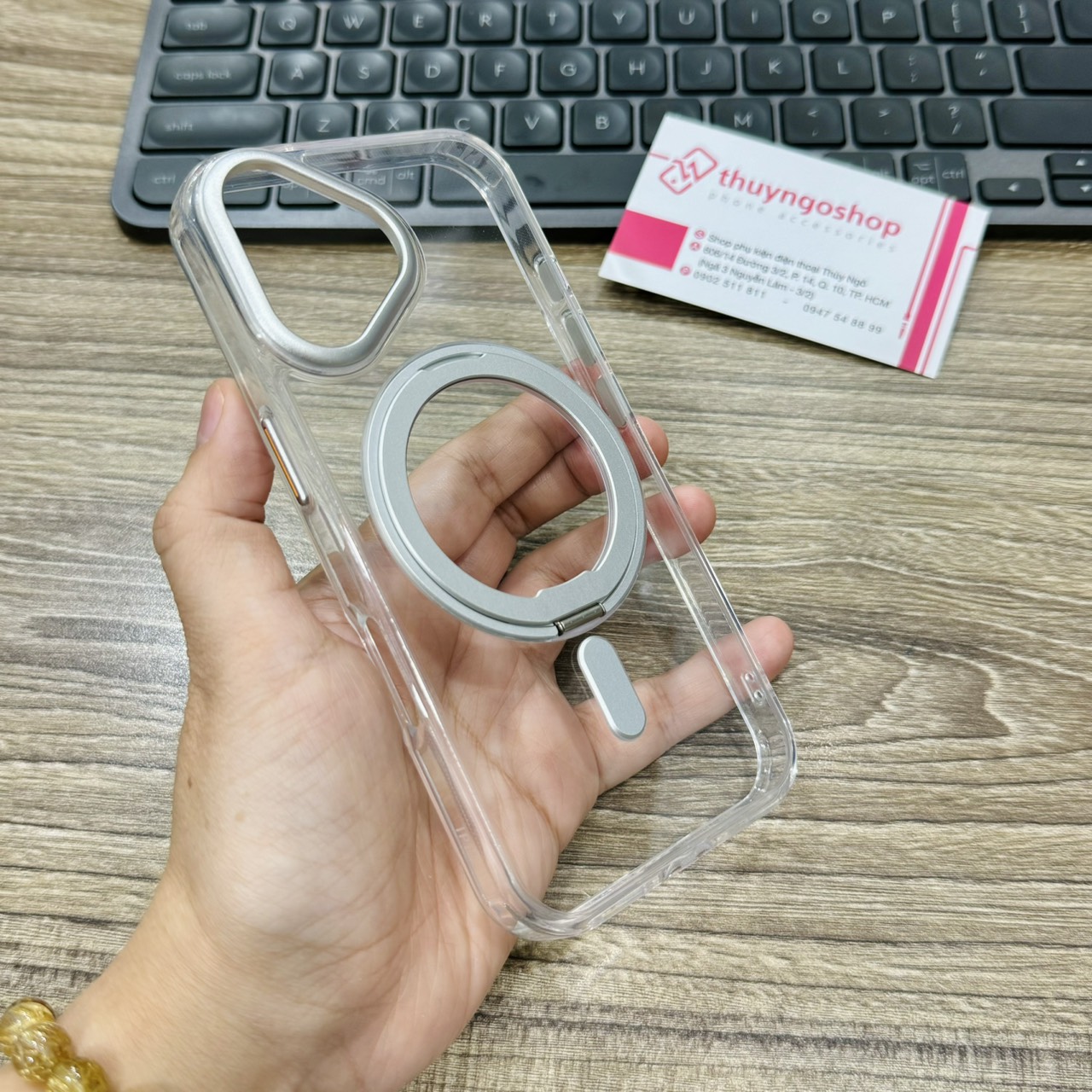 Ốp lưng trong suốt kèm chân đế xoay 360 độ iPhone 16