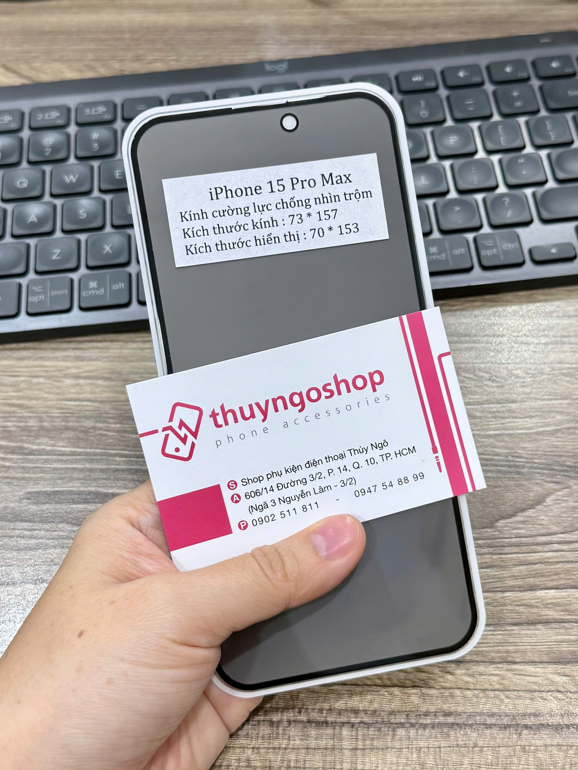 Kính cường lực chống nhìn trộm full màn hình iPhone 15 Pro Max