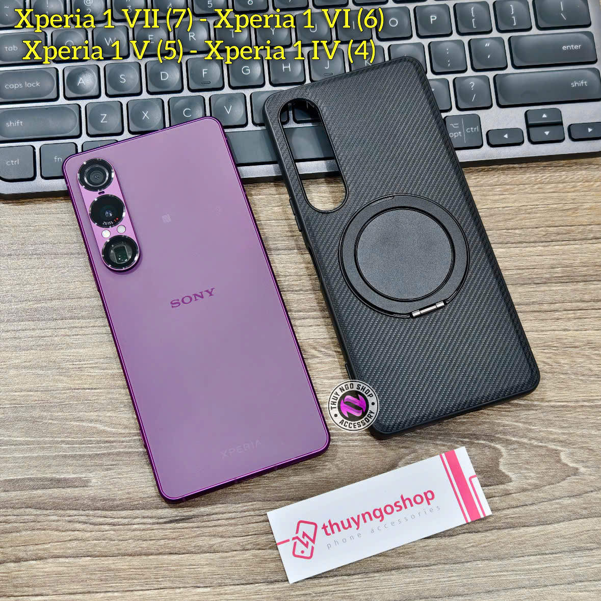 Ốp lưng vân carbon kèm chân đế xoay 360 độ Sony Xperia 1 V (5)