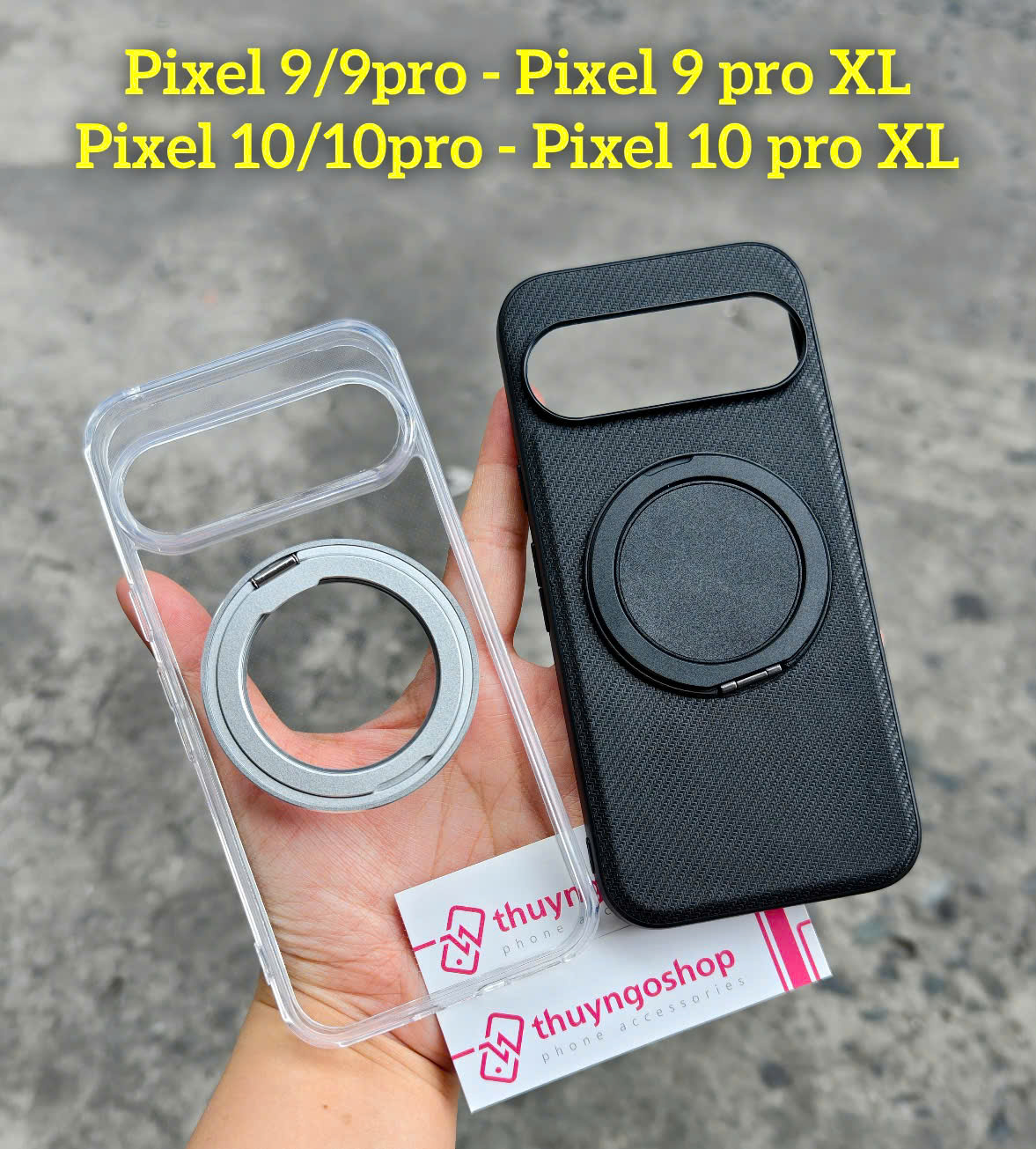 Ốp lưng trong suốt kèm chân đế xoay 360 độ Google Pixel 9 - Pixel 9 Pro