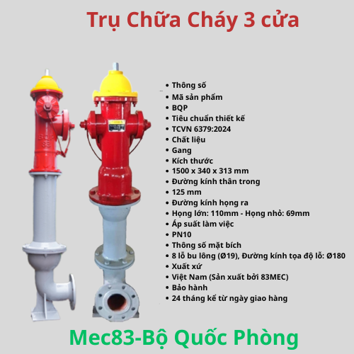 Trụ chữa cháy 3 cửa -Mex83-Bộ Quốc Phòng