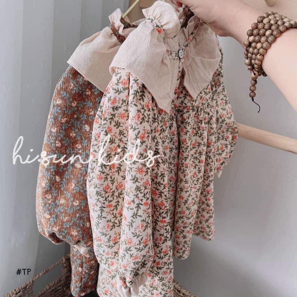 Set áo dài chân váy cho bé gái tết 2023 chất nhung tâm hoa nhí hàng thiết  kế Kawaii bebe