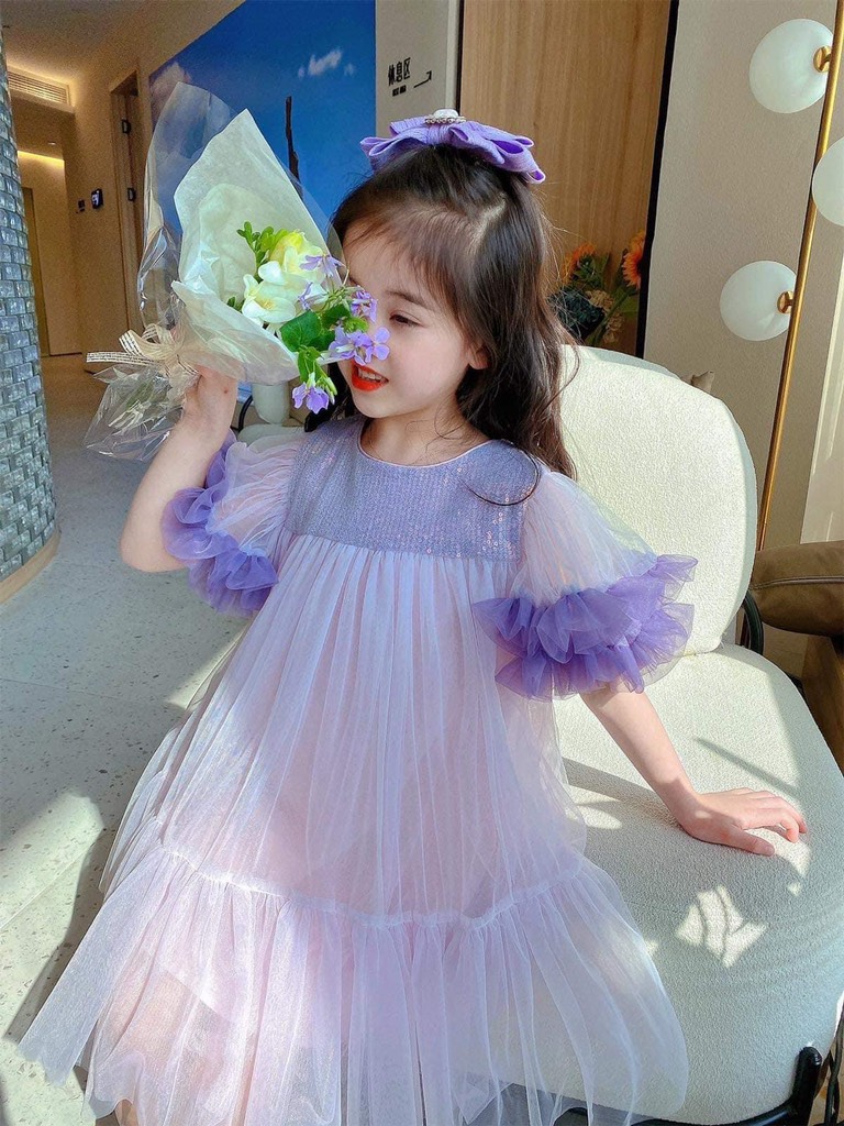 Váy dây hoa dáng xuông rộng tím pastel siêu xinh