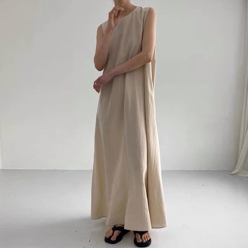 Đầm suông hè nữ cổ V chất linen mát thời trang hè cho nữ Đũi Việt  MixASale