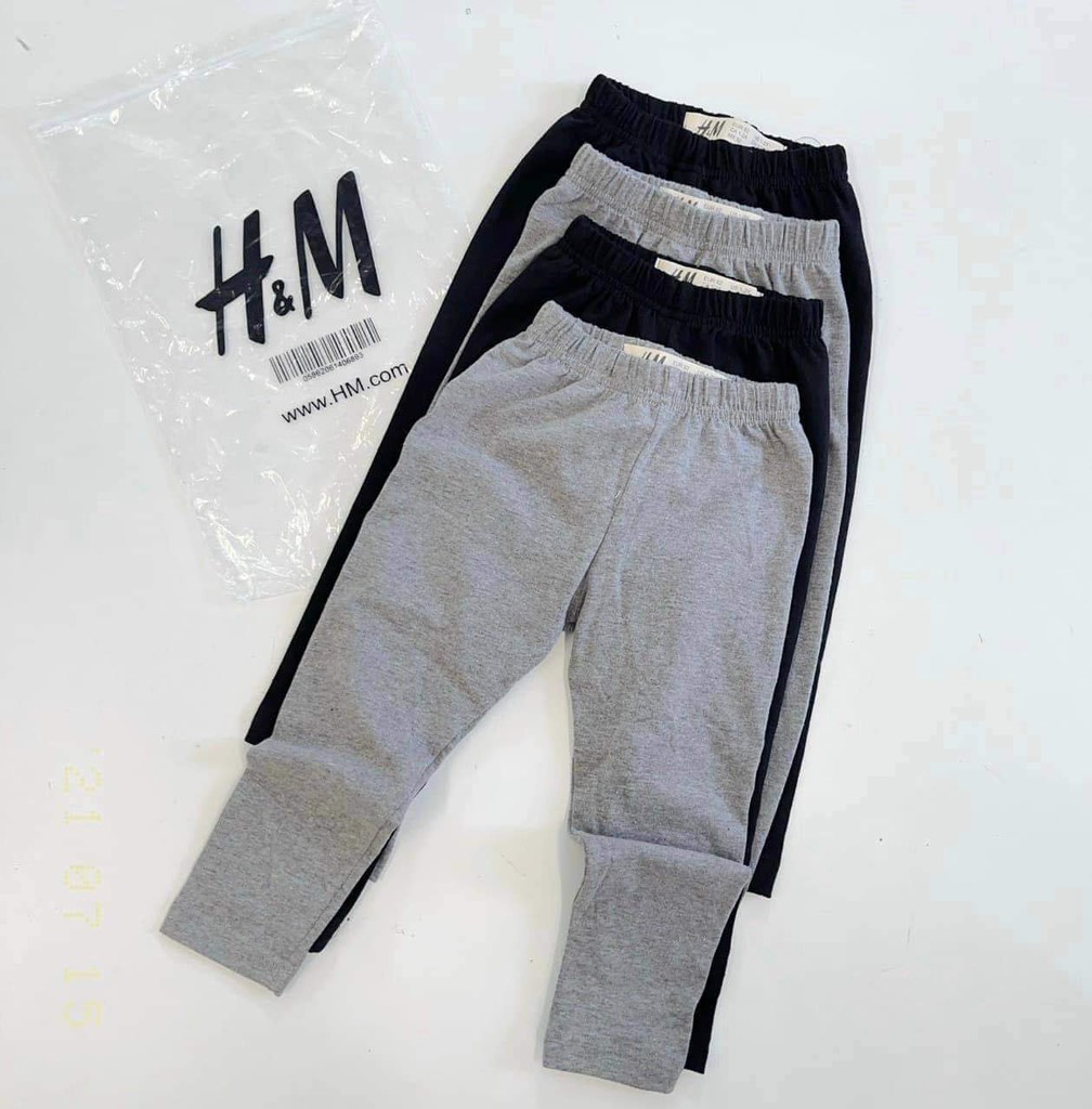 Set 4 quần cotton legging H&M màu đen và ghi cho bé