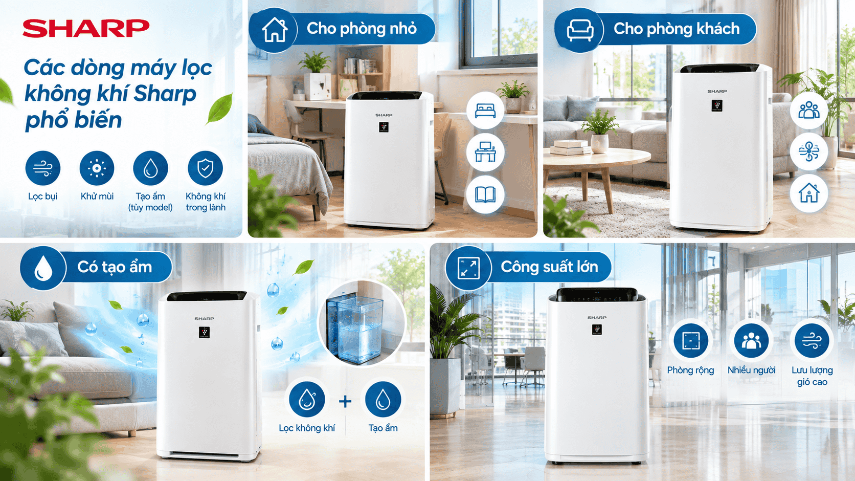 Các dòng máy lọc không khí Sharp phổ biến