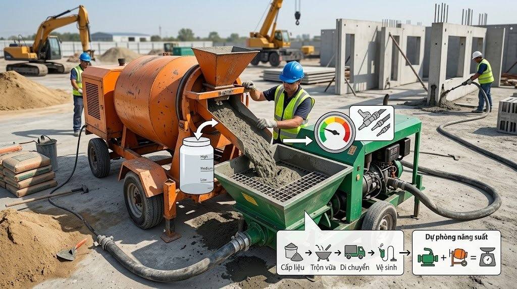 Cách chọn máy bơm vữa theo lưu lượng