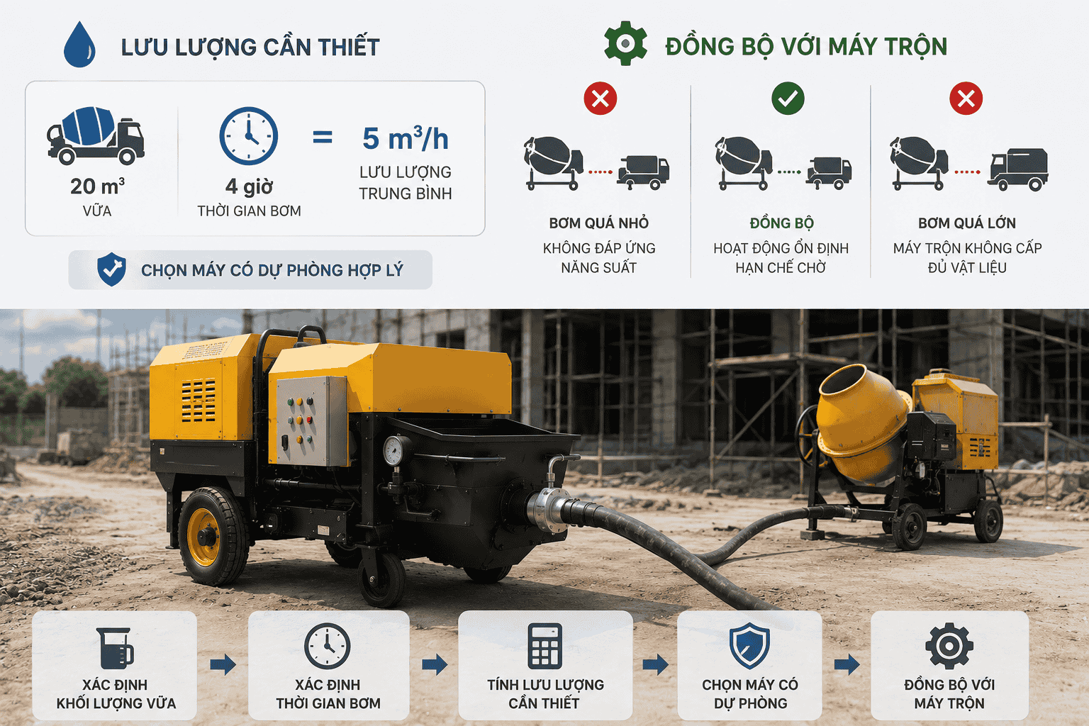 Cách chọn máy bơm vữa theo lưu lượng