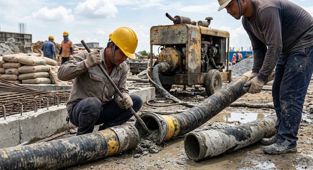 Cách phòng tránh máy bơm vữa bị tắc ống