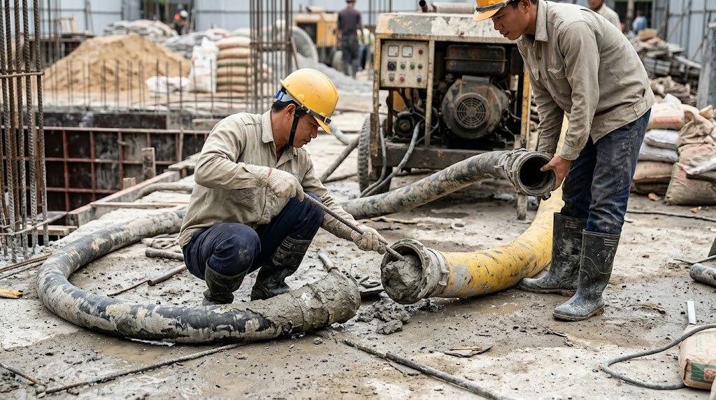 Cách thông ống máy bơm vữa bị tắc