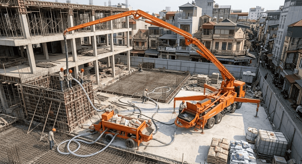 Cách xác định lưu lượng máy bơm vữa cần thiết