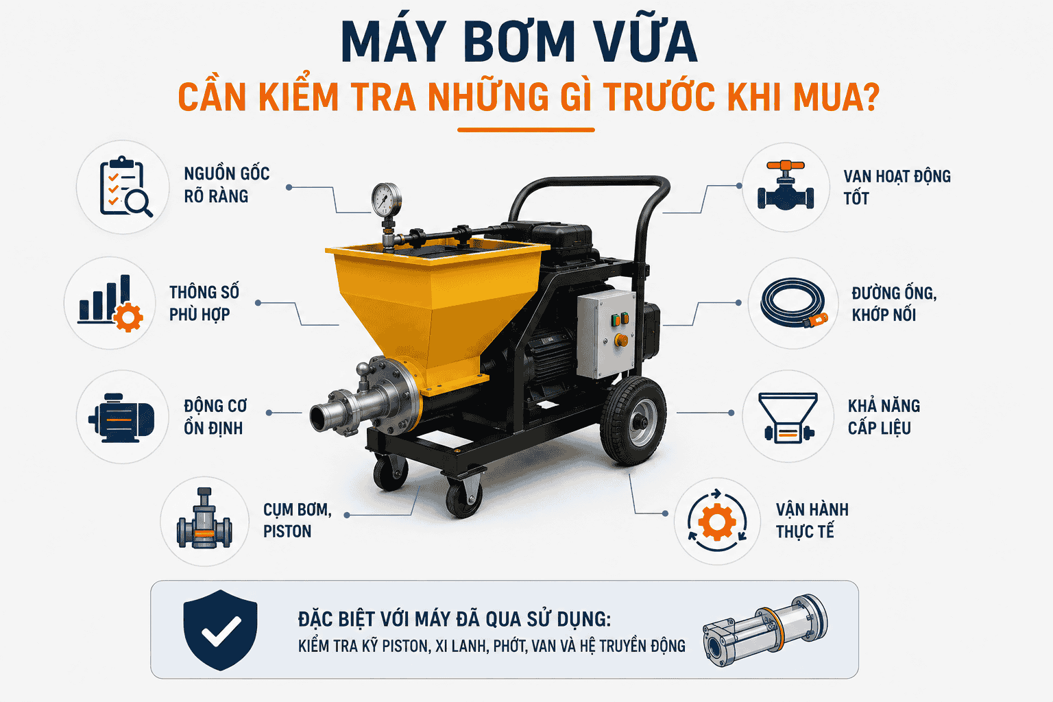 Máy bơm vữa cần kiểm tra những gì trước khi mua?