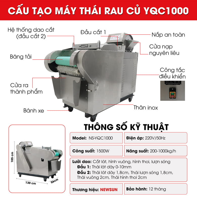 Cấu tạo và cơ chế hoạt động của máy thái rau củ công nghiệp YQC1000