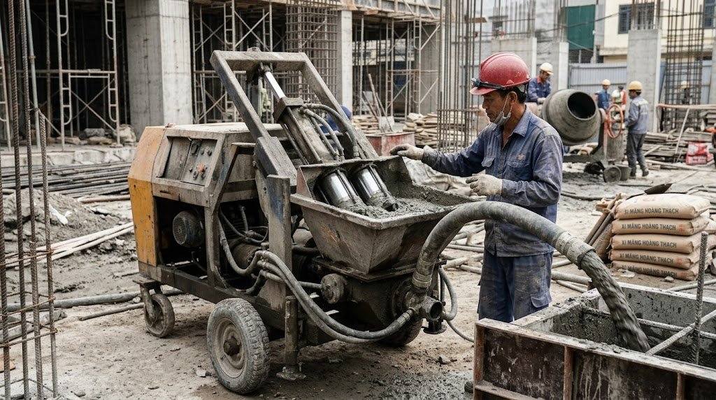 Cấu tạo và nguyên lý hoạt động của máy bơm vữa piston
