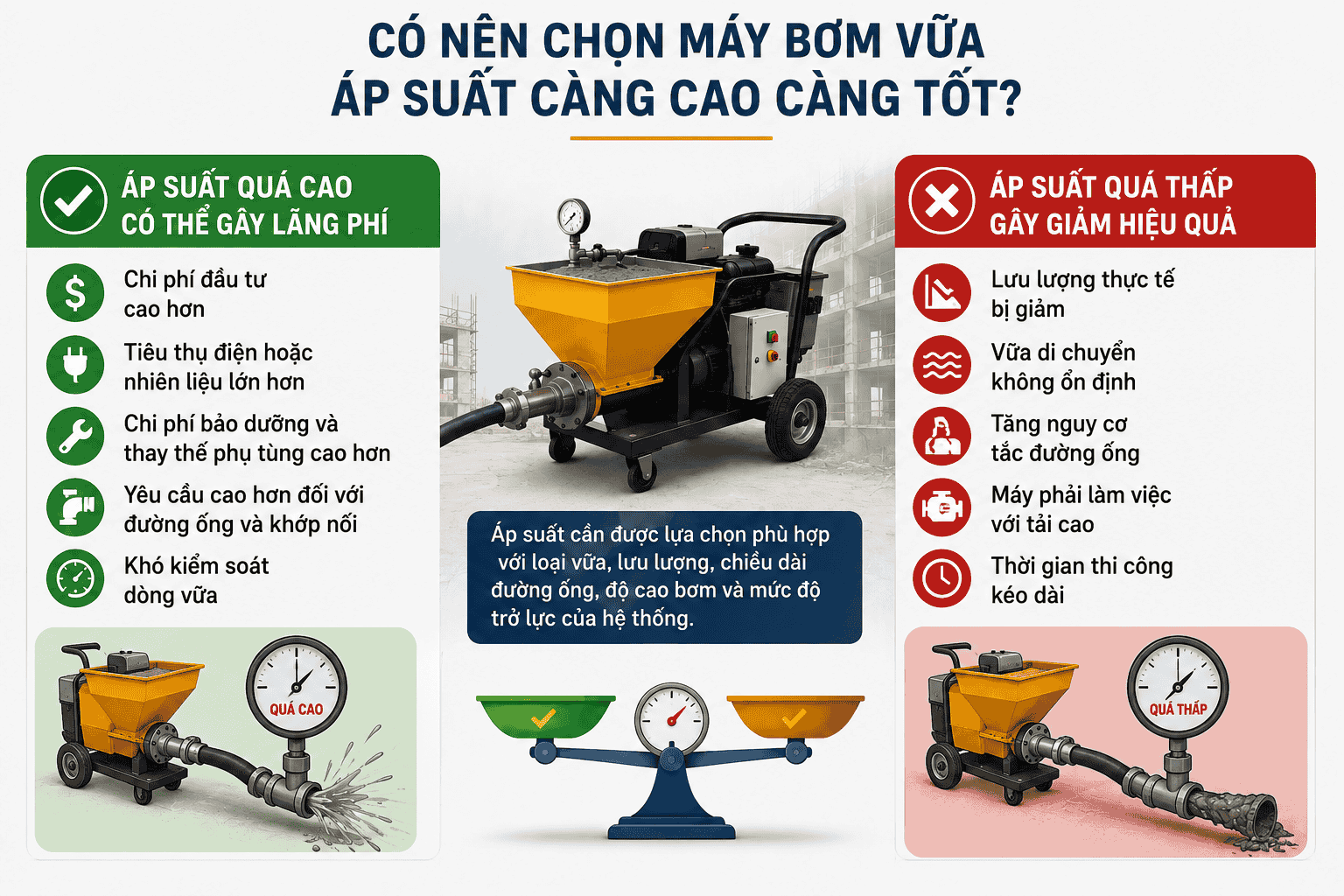 Có nên chọn máy bơm vữa áp suất càng cao càng tốt?