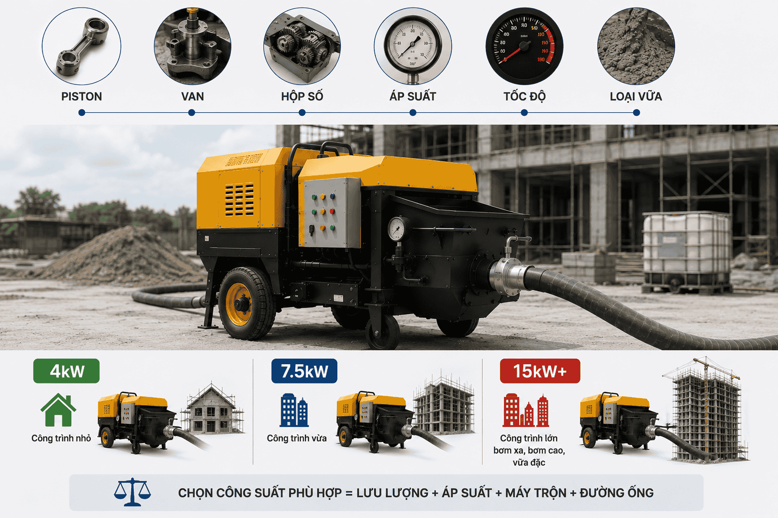 Công suất máy bơm vữa có quyết định khả năng bơm không?