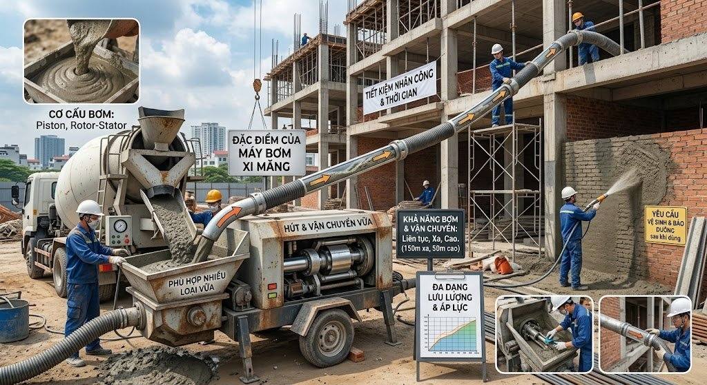 Đặc điểm của máy bơm vữa xi măng