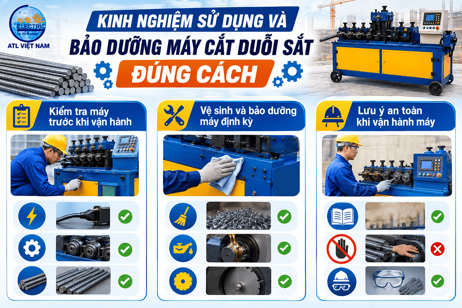 Kinh nghiệm sử dụng và bảo dưỡng máy cắt duỗi sắt đúng cách